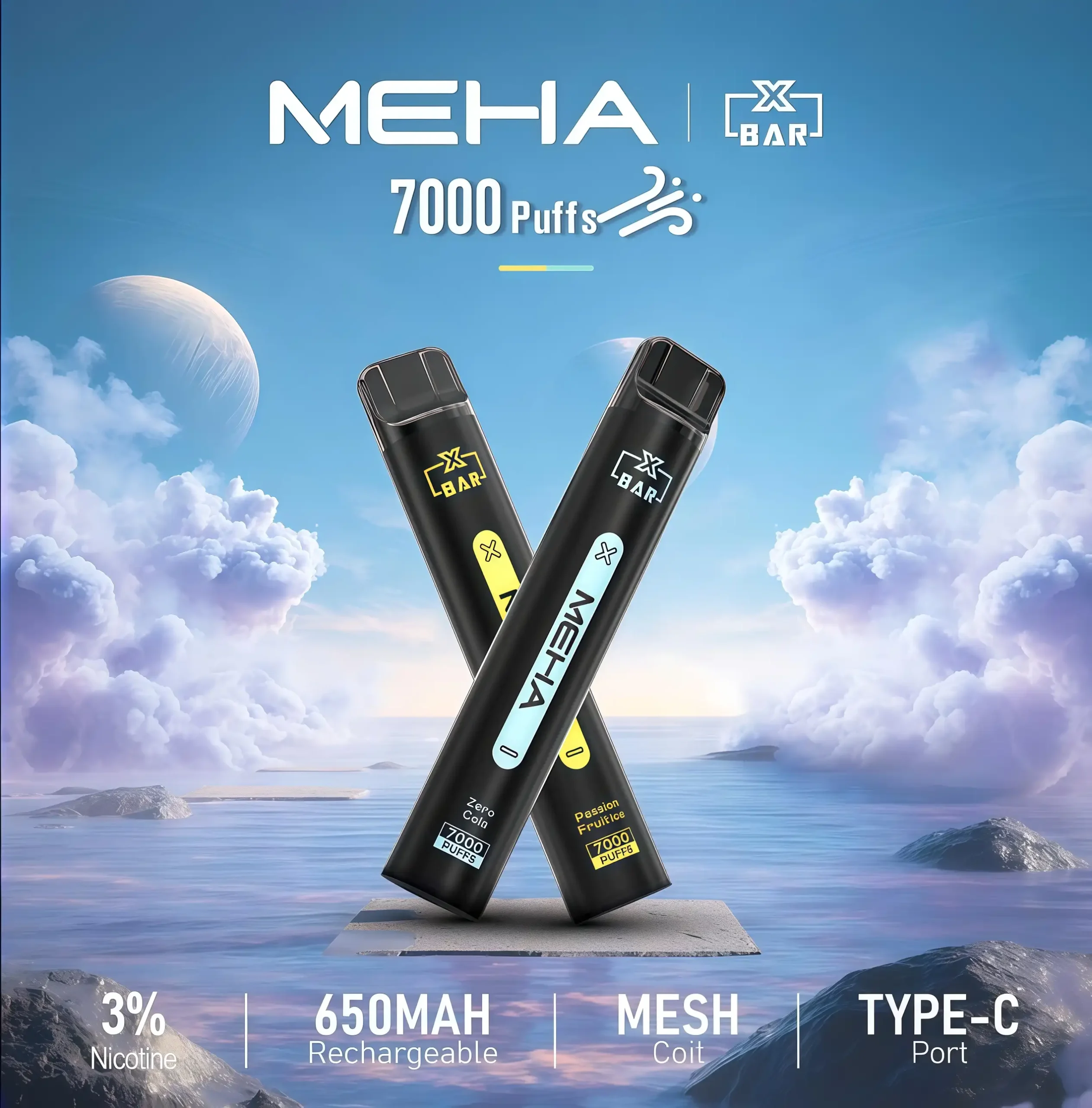 Meha Xbar 7000 puffs拋棄式電子煙 MEHA 8500 Puffs拋棄式電子煙 魅嗨小白條8500口超長續航 高還原度口感 現貨